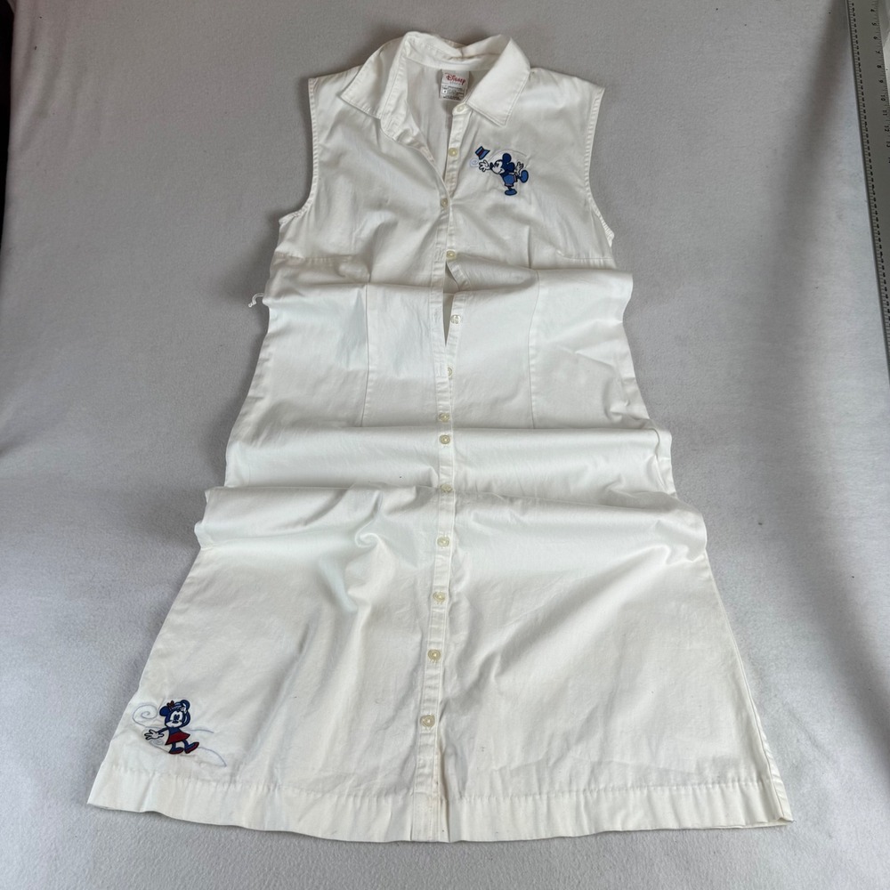 Disney Store Womens White‎ Cotton Sleeveless Mickey Minnie Embroidered Dress M
